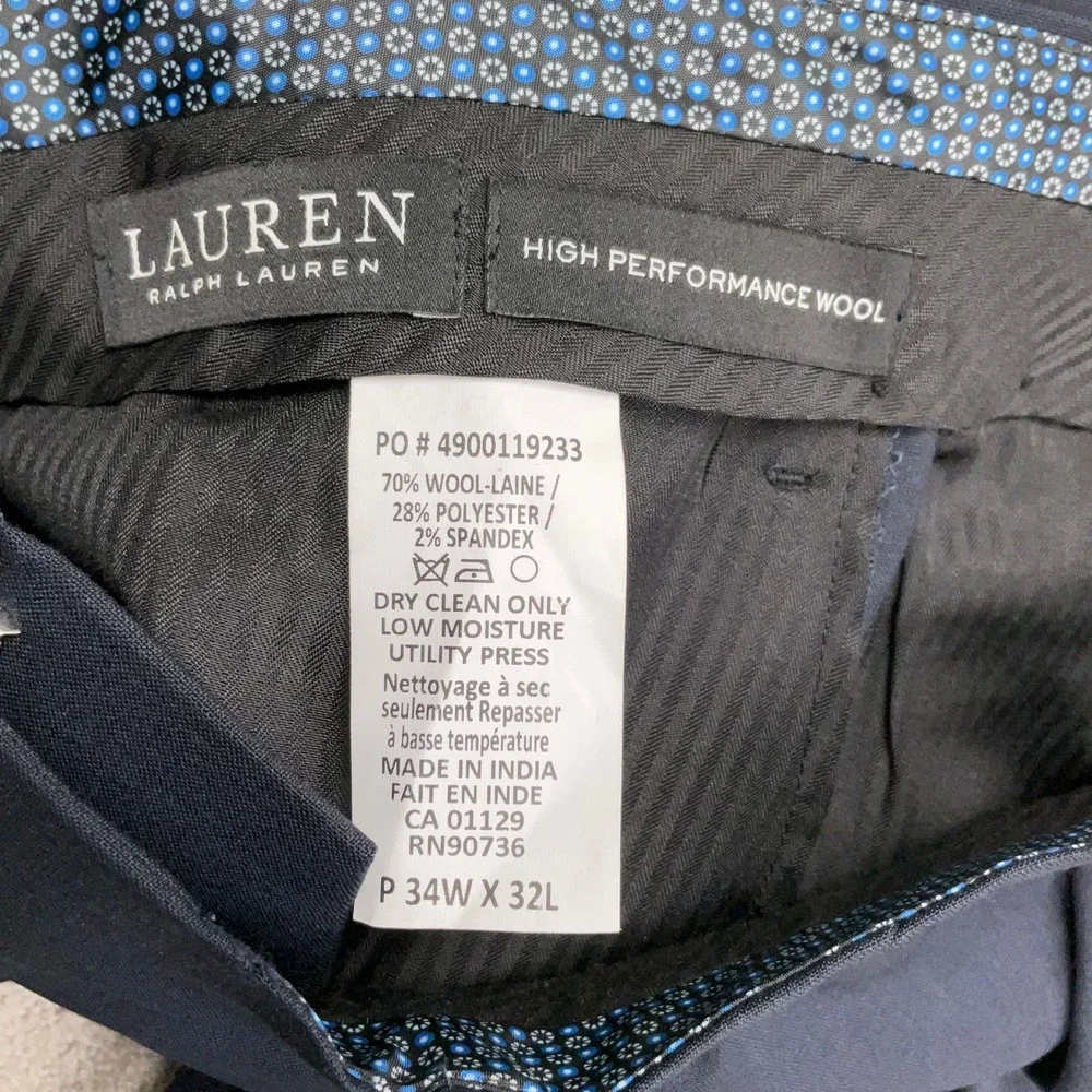 Lauren Ralph Lauren Dress Pants Men 34W 32L Navy Blue High Performance Wool